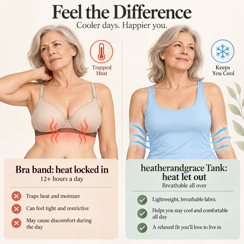 Feel the Difference: illustrated comparison of a bra and the Heather and Grace tank