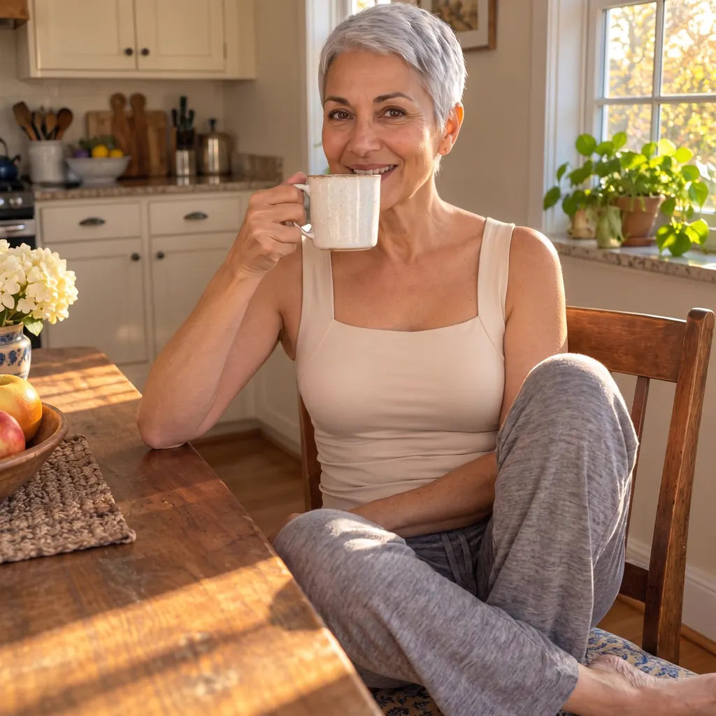 Woman relaxing on a sofa with a cup of tea